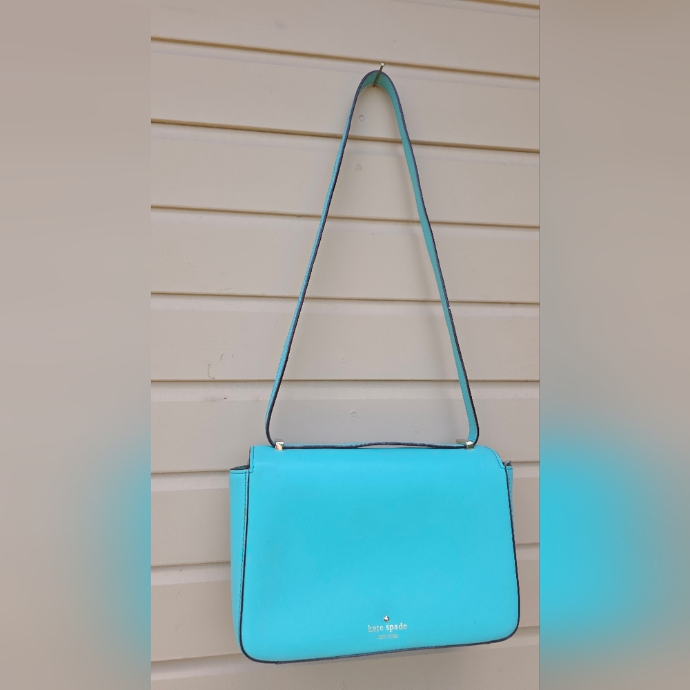 Kate Spade Teal Shoulder Purse Crossbody With Turn Lock Opening - Picture 3 of 9